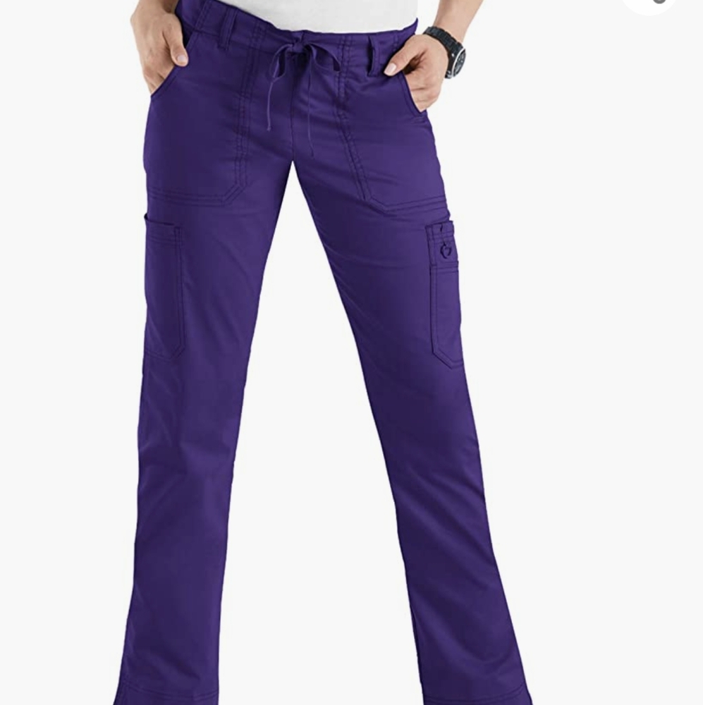 Koi Women's Skinny Stretch Petite Lindsey Mid-Rise Drawstring Waist Cargo Scrub